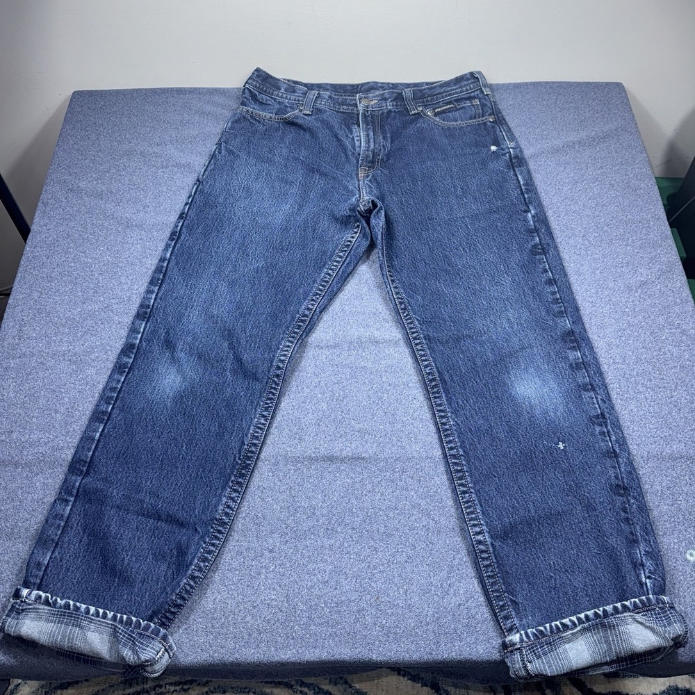 Vintage Harley Davidson Mens 35x34 Blue Denim Jeans Flannel Lined Distressed